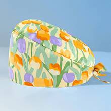 1 peça de boné de trabalho/enfermeira feminino de poliéster com estampa floral e de coração, gola em V, estampa digital, antibacteriano e à prova de poeira, adequado para médicos, enfermeiros, salões de beleza, clínicas veterinárias, empregadas domésticas e trabalhadores de limpeza - Multicolorido - Ver 22