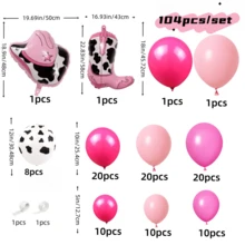 104 piezas Conjunto de decoración de globos de fiesta de vaquero occidental, botas y sombreros rosas con globos fucsia, ideal para baby shower, fiesta de cumpleaños de granja para niñas, decoración de fiesta de despedida de soltera