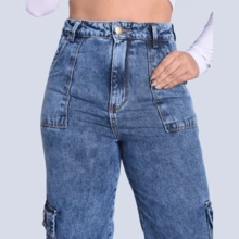 Women's Loose Jeans 100% Cotton Cargo Wide Leg Shopping Simple Casual Elegant Sexy Pocket Cargo Zipper - 大理石紋 - 查看 9