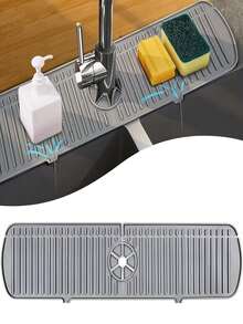 1 件带排水口的硅胶厨房水槽托盘、厨房水龙头水槽防溅板、硅胶水龙头接水垫、水龙头后水槽排水垫、橡胶干燥垫、用于厨房和浴室台面保护、厨房用品、浴室配件、厨房收纳盒、家用厨房和浴室配件 ﻿