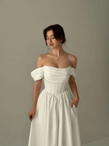 Off Shoulder Corset Wedding Dress,Basque Waist Evening Party Dress Birthday Party Dress,Romantic Church Ceremony Wedding Dress,Suitable For Wedding,Dating,Party,Singles' Party,Vacation,Formal Occasions,Dinner Dress,Prom Dress,Homecoming Dress,Cocktail Party,Wedding Guest Dress,Graduation - 白色 - 查看 5