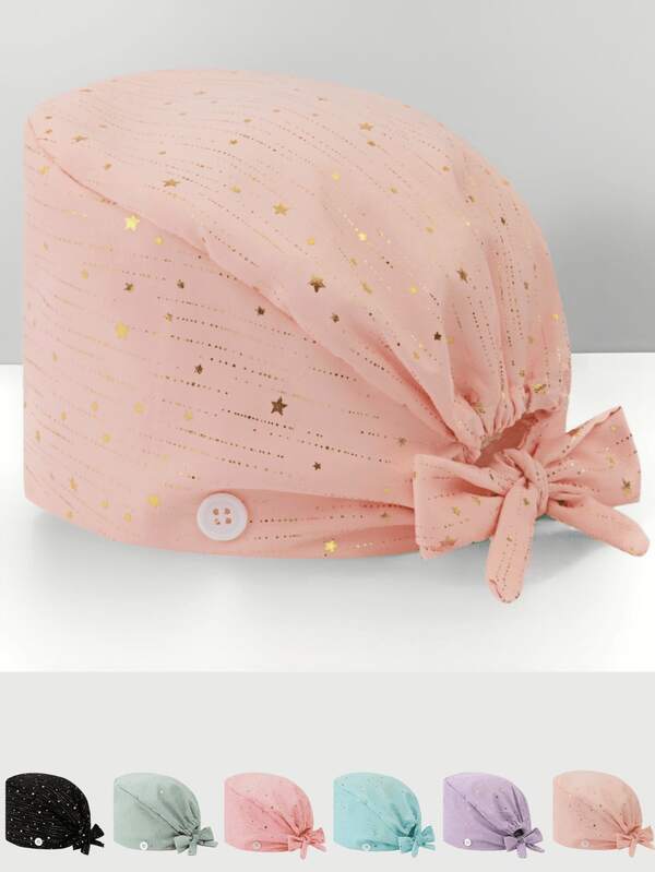 1pc Women's High-Quality Polyester Meteor Star Foil Print Work Cap/Nurse Cap - Anti-Bacterial, Anti-Dust, Suitable For Hospital Surgery Nurses, Beauticians, Cleaning Workers In Medical Institutions Or Household Cleaning