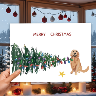 1pc Funny Christmas Card Unique & Creative Golden Retriever Christmas Greeting Card | Happy Holiday Card For Dog Lovers, Boys & Girls