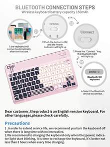 超薄可充电蓝牙键盘，便携式紧凑型无线键盘（150mAh），兼容三星Galaxy Tab平板电脑、安卓、Windows智能手机、iOS iPad，2026年圣诞/新年礼物（粉色和黑色格子） - 粉紅黑色 - 查看 8