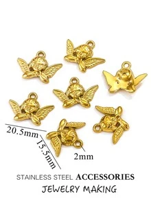 3 件/5 件/10 件不锈钢丘比特翼天使吊坠，精致女士珠宝，3D 设计，18K 镀金，DIY 珠宝制作，适用于项链、手链、耳环、钥匙扣和其他吊坠，批发 - 天使 - 查看 3