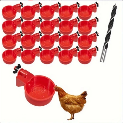 Automatic Chicken Cups] 6/12/20pcs Automatic Chicken Cups - Poultry Floating Gravity Watering System, Water Feeder Kit With Hole Opener
