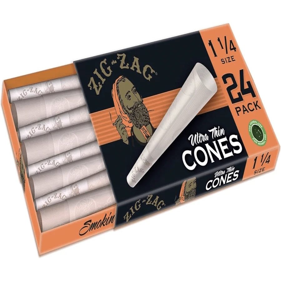 ZIG-ZAG Pre Rolled Cones 1 1_4 Size Ultra Thin 24-Count Packs - Pre Rolled Cones With Tips &Amp; Packing Tubes Included (1-Pack (24 Cones)) - ColorA - 查看 1