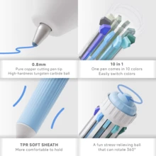 languo 6 pièces, Ensemble de stylos à bille 10 couleurs - Stylo en caoutchouc de style kawaii coloré - Papeterie - Stylo à pression de mode, stylo gel multicolore, stylo à bille de dessin