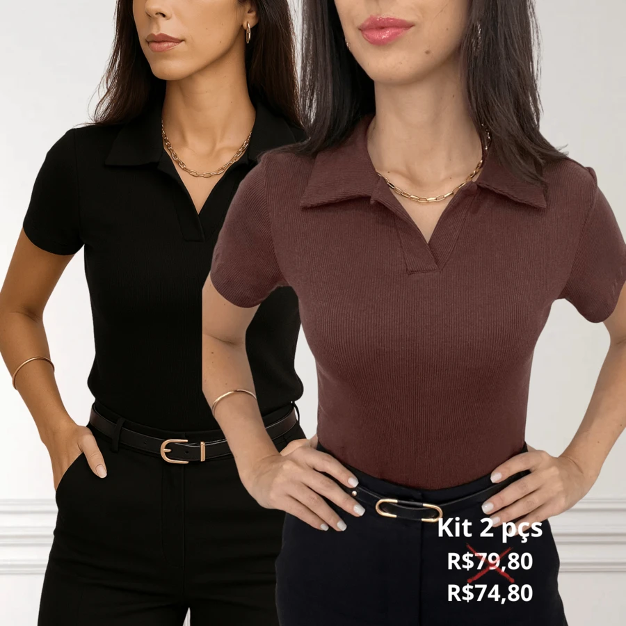 Women's Casual Elegant Polo Neck Shirt BlouseCasualElegantCuteCottonOffice - 黑色和棕色 - 查看 1
