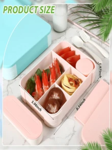 1 pièce Boîte à lunch portable avec ustensiles, tasse à salade, design carré pour micro-ondes - Grande boîte à lunch Bento 4 compartiments pour l'école, le bureau, les voyages, le camping, les pique-niques en plein air, le rangement de cuisine, convient aux filles et aux garçons, disponible en bleu, gris, jaune