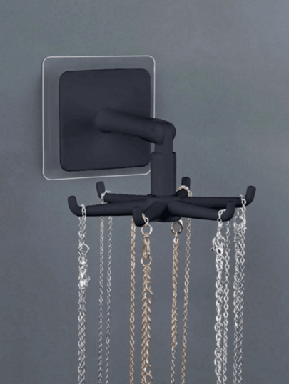 1 pieza Organizador de joyas giratorio montado en la pared, adecuado para collares, utensilios de cocina, portallaves, almacenamiento de accesorios para el cabello