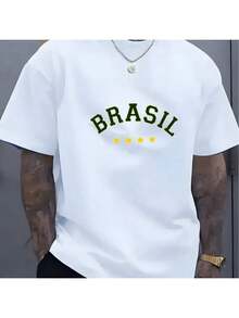 Unisex Brazil Football T-Shirt 100% Premium Cotton Custom Shirt National Oversized T-Shirt Streetwear Casual Men's T-Shirts - 白色 - 查看 1