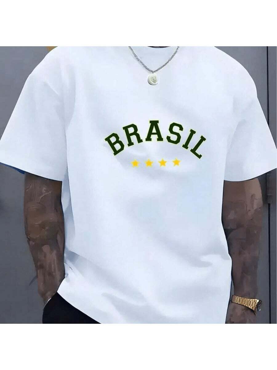 Unisex Brazil Football T-Shirt 100% Premium Cotton Custom Shirt National Oversized T-Shirt Streetwear Casual Men's T-Shirts - 白色 - 查看 1