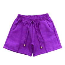 Kit de 3 Shorts Infantil Linho Com bolso Novidade Moda Infantil Verão - Multicolorido - Visão 8