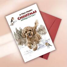 1pc Christmas Holiday Cockapoo Dog Greeting Card - Personalized Cartoon Design For Christmas And New Year's, Paper Card With Envelope, Multi-Occasion Fantasy Theme For Family, Friends, And Anyone - Multicolor - View 6
