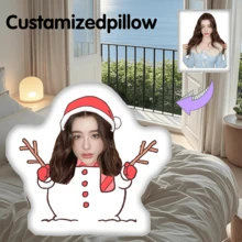 Customized Winter Element Face Photo Throw Pillow - Double-Sided Digital Printing Design, Hidden Zipper Design - Home Sofa Decor, Bedroom Bedside Decoration, Beach Chair Accessory - Unique Gift Suitable For Birthday, Christmas, Valentine's Day, Halloween, Thanksgiving, Cartoon Pattern, Easy Care Fabric, High Quality Printing, Creative Cushion, Perfect Gift