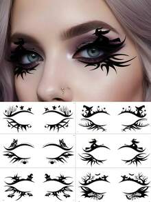 6 Blatt Eyeliner Aufkleber Halloween Augen Tattoos Halloween temporäre Tattoos Spinnennetz Augen Tattoo Lidschatten Aufkleber wasserfeste Eyeliner Aufkleber mit Fledermaus Hexe Schädel Schmetterling für Cosplay Festival Streich Make-up