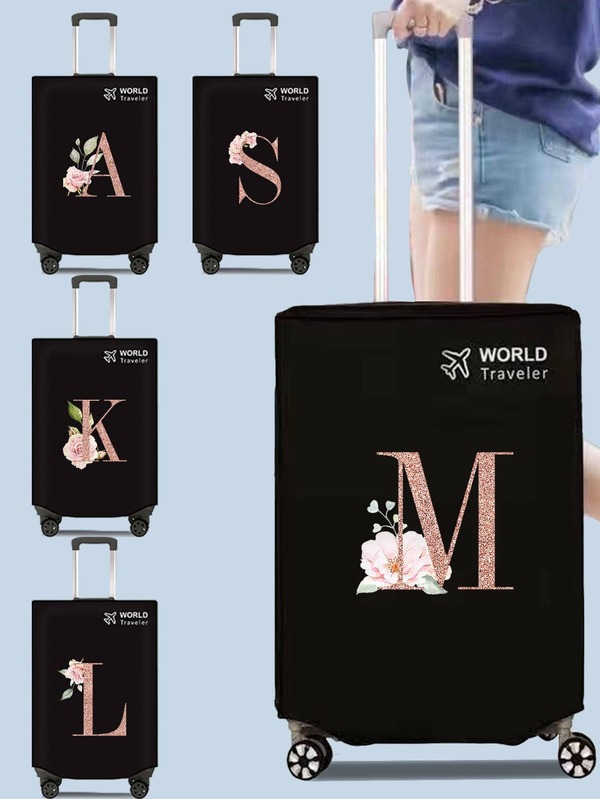 1pc Luggage Cover Nonelastic Non-Woven Suitcase Protector Baggage Dust Cover Suitable For 20-30 Inch Trolley Case Scratch-Resistant Luggage Protector Covers Rose Gold Initial Letter Pattern Travel Accessories Back To School Essentials