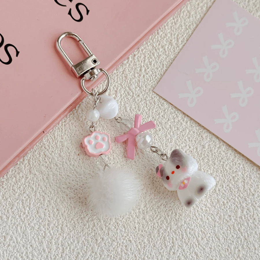 Original Cute Cat Mobile Phone Chain Pendant, Girly Versatile Keychain, Soft Cute Hairball + Exquisite Beaded Pendant, Practical Backpack Pendant, Wholesale Cost-Effective, Daily Matching Shows A Super Healing Feeling - Tay nắm cửa hình mèo con màu hồng - Xem 1