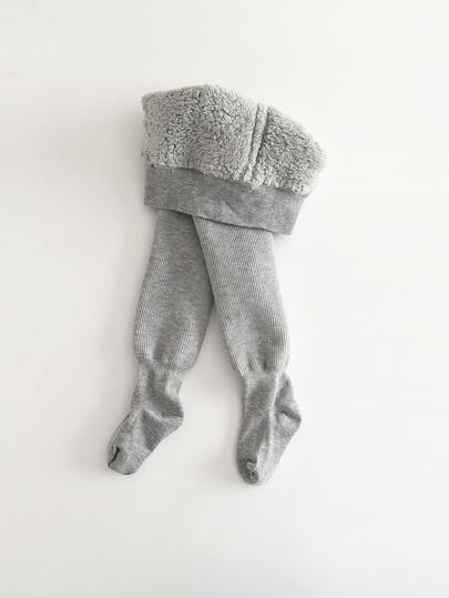 1pc Girls' Tight Leggings, Warm White/Black Toddler Tights, Baby Pants