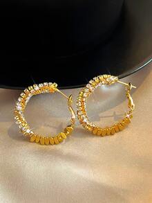 1 Pair Shiny Elegant Golden Hoop Earrings, Oversized Women's Everyday Jewelry, Suitable For Party, Wedding, Holiday, Girls & Mothers Gift