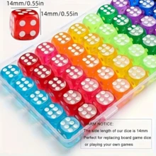 10/30/50/100 件 6 面透明彩色圆边亚克力骰子套装，14 毫米，适用于游戏、派对、节日礼物，10 种不同颜色，适用于棋盘游戏、节日、桌面角色扮演游戏、派对娱乐和数学工具，适合 14 岁以上