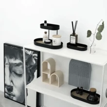 1 pièce Organisateur cosmétique double ovale multicolore élégant, coiffeuse moderne de style européen pour chambre à coucher, organisateur de bijoux multifonctionnel à deux niveaux, étagère de rangement durable et gain de place, présentoir d'accessoires de parfum, étagère de rangement divers