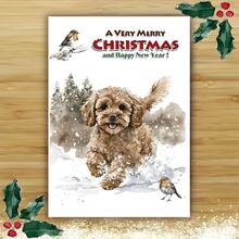 1pc Christmas Holiday Cockapoo Dog Greeting Card - Personalized Cartoon Design For Christmas And New Year's, Paper Card With Envelope, Multi-Occasion Fantasy Theme For Family, Friends, And Anyone - Multicolor - View 3