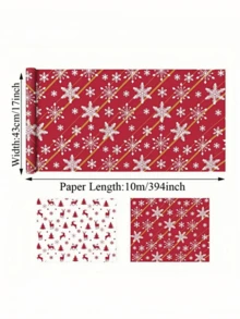 17in X 600in Roll Of Double-Sided Christmas Reindeer & Snowflake Gift Wrapping Paper With Stickers, Suitable For Teens And Family Gifts