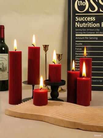 A Red Vertical Stripe Luxury French Retro Cylindrical Scented Candle - Available In A Variety Of Models, Suitable For Home Decoration, Wedding, Wedding Decoration, Party And Romantic Atmosphere, Shooting Props, Gifts, Creativity And Holiday Party Decoration Layout Christmas Decorations Room Decor Christmas, Christmas Gifts