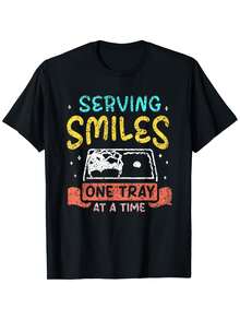 1pc Camiseta de Agradecimiento para Trabajadores de Cafetería -% Algodón. Manga corta. Cuello redondo. Camiseta estampada casual. Ligera elasticidad. Comodidad para todas las estaciones. Ajuste Regular - Perfecto para Uso Diario; Ocasiones Especiales. Tallas para adultos S- - Negro - Ver 1