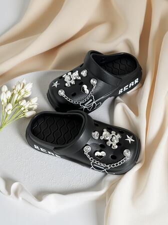 女士可爱图案透气一脚蹬凉鞋，室内/室外穿着舒适，时尚百搭