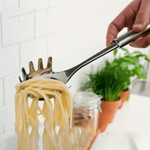 1 Pc, Pasta Scoop, Strainer, Grooved Pasta Scoop, Heavy-Duty Stainless Steel Strainer, Kitchen Tool Stainless Steel Pasta Scoop Ergonomic Design Noodle Scoop, Unique Shape Easily Scoops Dumplings And Eggs, Multi-Functional Kitchen Tool Conveniently Serves Delicious Food