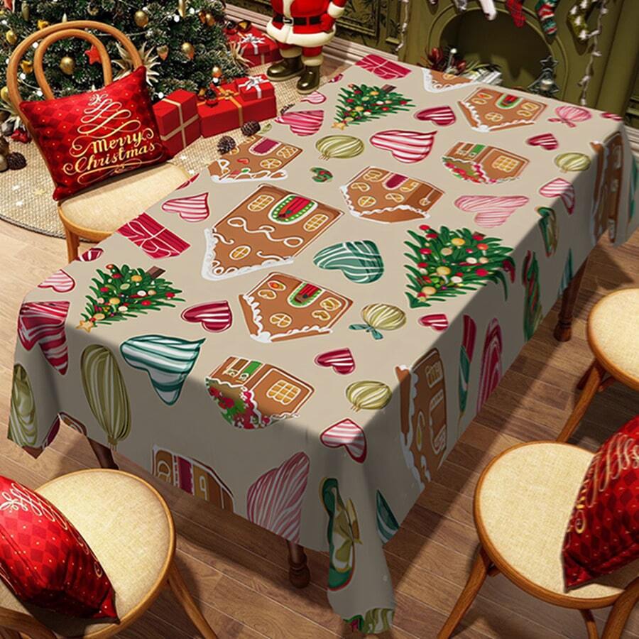 1/20 pièces Nappe de Noël, sapin de Noël, maison, éléments de Noël et autres motifs imprimés, nappe de style rétro, décoration de table et cadeau parfait pour les amis, convient pour la maison et la cuisine pendant la saison de Noël, Joyeux Noël