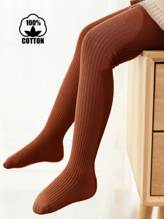 1 Pair Pure Cotton Baby Solid Color Leggings, Versatile And Casual