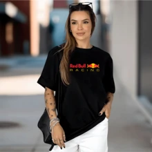 Red Bull F1  Car Oversized Casual Cotton T-Shirt - 黑色 - 查看 5