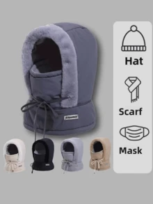 女士户外保暖脖套帽套装，护耳防风，适合寒冷天气骑行、滑雪，秋冬季情人节礼物