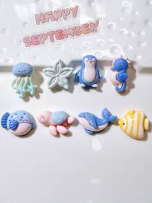 10/30pcs Random Mixed Creative Resin Glossy Ocean Animal Penguin Pufferfish DIY Cream Gel Hair Clips, Phone Cases, Hole Shoes/Hats Stickers, Hair Accessories, Ocean Series Starfish