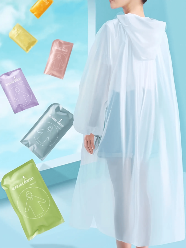 7 pezzi Impermeabile monouso unisex, Impermeabile tascabile, Impermeabile di emergenza per adulti per attività all'aperto, Campeggio, Escursionismo, Abbigliamento da esterno per donna