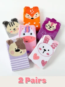 2pcs/Set Cute Cartoon Pink Cow + Rabbit Heart Pattern Simple Student Knee High Socks, Girls Daily Wear Children Socks