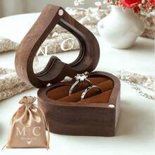 1pc Customized Valentine's Day Wooden Ring Box With Transparent Acrylic Cover, Can Be Used As Earring Box, Double Slot Ring Holder, Velvet Lining, Multiple Colors, Designs And Styles Available, Personalized Engagement Ring Box, Elegant Bridal Gift, Perfect For Storage And Display, Ideal For Proposals, Engagements, Weddings, Anniversaries, Valentine's Day, Mother's Day - Multicolor - View 30