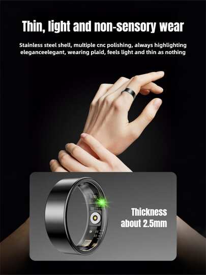 1pc Smart Ring, Capable Of Monitoring Heart Rate, Blood Oxygen, HRV, Stress, Menstrual Cycle, Step Counting, Running, Walking, Cycling, Yoga, Climbing, Skipping, Swimming, Badminton, Soccer, Basketball And Other Activities. Caring For Loved Ones, Gesture Control, Remote Camera Shutter. Detects Sleep Quality, Comfortable To Wear, Health Management Expert. Real-Time Data Monitoring Via Mobile App, 24/7 Health Tracking, Safeguarding Your Well-Being, Perfect Gift For Parents