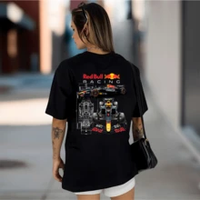 Red Bull F1  Car Oversized Casual Cotton T-Shirt - 黑色 - 查看 6