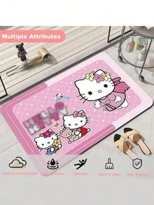 1 pièce Tapis de bain super absorbant et à séchage rapide avec motif Sanrio Hello chat et Mélodie, tapis de salle de bain doux et mignon, tapis de baignoire et d'évier avec motif chat chat, tapis de sol antidérapant et doux pour la décoration de la chambre, Noël, cuisine