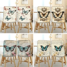2/4/6 piezas Fundas de silla con estampado de mariposa de lino, adecuadas para decoración del hogar, sala de estar, comedor, jardín, hotel, fiesta, material de poliéster lavable
