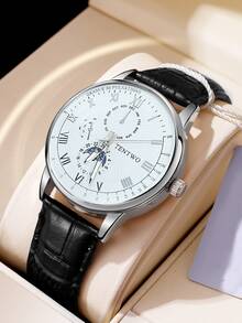 Set 2 Jam Tangan Pria, Jam Tangan Quartz Pria Gaya Sederhana, Cocok untuk Pemakaian Sehari-hari, Acara Bisnis dan Santai, Cocok untuk Dipakai Setiap Hari - Hitam - View 3