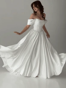 Off Shoulder Corset Wedding Dress,Basque Waist Evening Party Dress Birthday Party Dress,Romantic Church Ceremony Wedding Dress,Suitable For Wedding,Dating,Party,Singles' Party,Vacation,Formal Occasions,Dinner Dress,Prom Dress,Homecoming Dress,Cocktail Party,Wedding Guest Dress,Graduation - 白色 - 查看 1