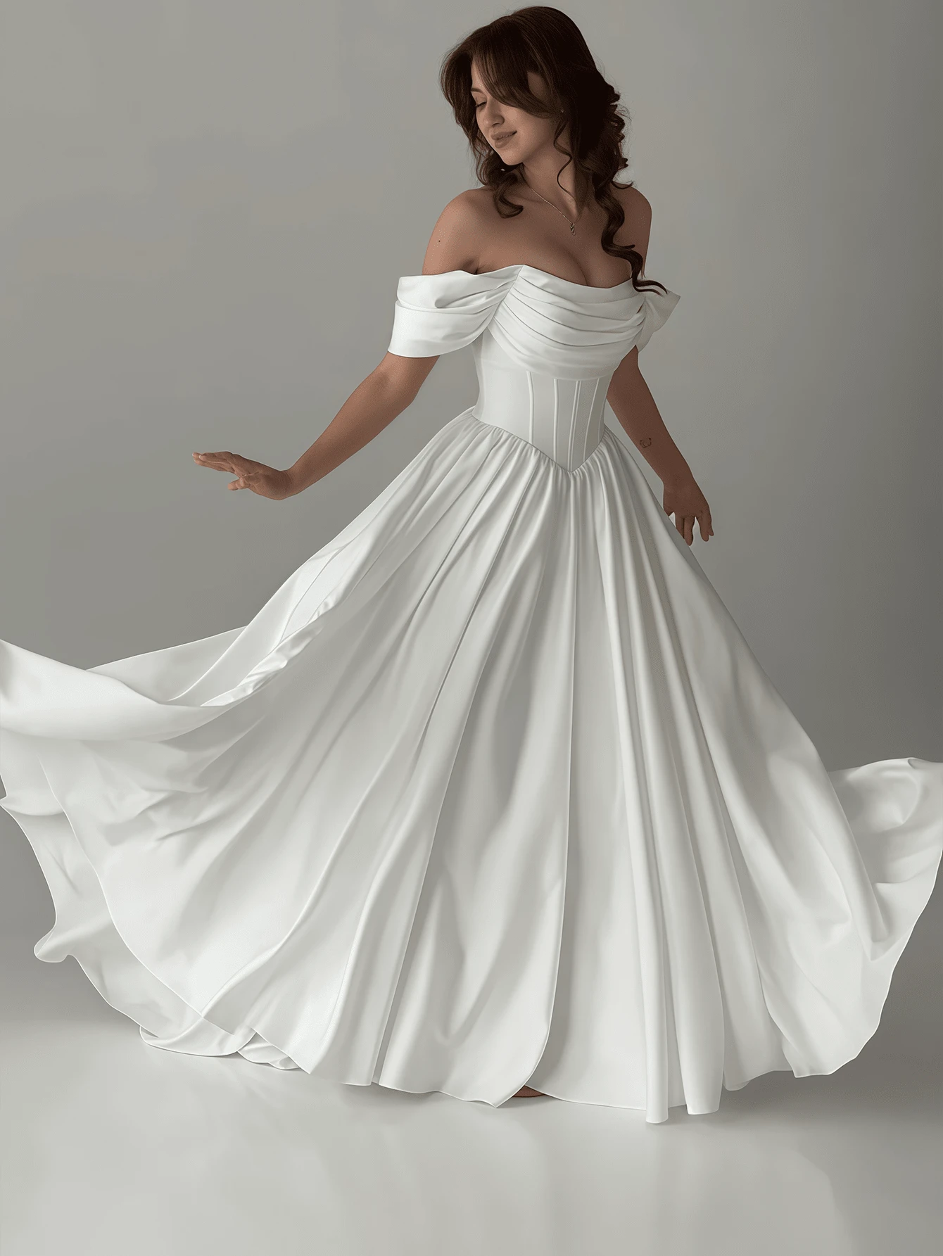 Off Shoulder Corset Wedding Dress,Basque Waist Evening Party Dress Birthday Party Dress,Romantic Church Ceremony Wedding Dress,Suitable For Wedding,Dating,Party,Singles' Party,Vacation,Formal Occasions,Dinner Dress,Prom Dress,Homecoming Dress,Cocktail Party,Wedding Guest Dress,Graduation - 白色 - 查看 1