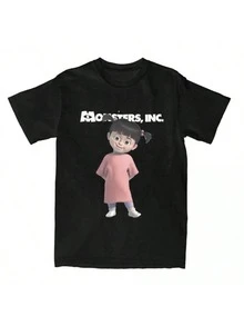 Monsters Inc Women's Casual TShirt 220g Movie Cartoon 100% Cotton Tee 1Pcs Cute Girl Graphic Print T Shirt Relaxed Fit Soft Fabric Short Sleeve Everyday Wear Fashionable Top - 黑色 - 查看 1