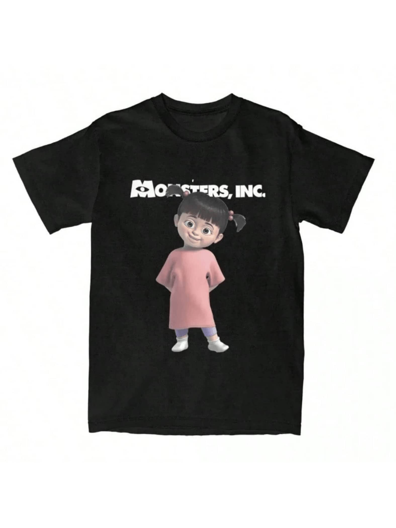 Monsters Inc Women's Casual TShirt 220g Movie Cartoon 100% Cotton Tee 1Pcs Cute Girl Graphic Print T Shirt Relaxed Fit Soft Fabric Short Sleeve Everyday Wear Fashionable Top - 黑色 - 查看 1